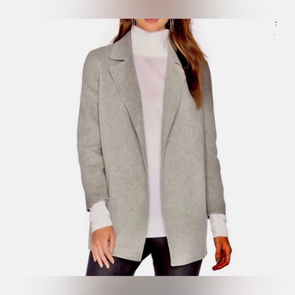 JOIE Herringbone Open Front Blazer Jacket Coat Taupe Gray Knit Pockets Grayeige